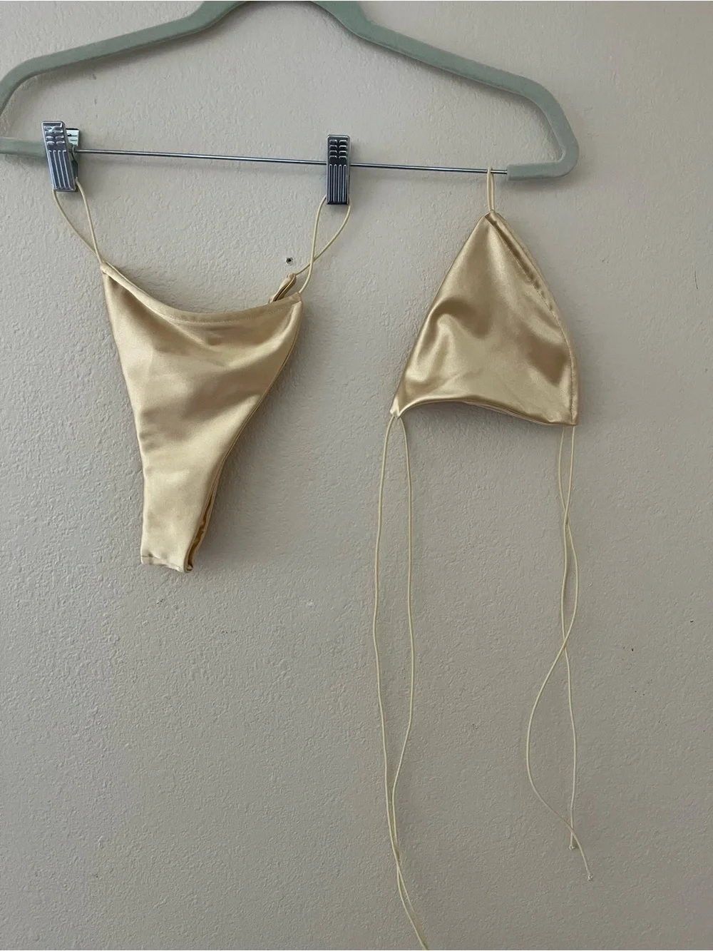 SKIMS dupe Gold Satin Triangle Bikini Set